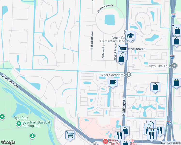map of restaurants, bars, coffee shops, grocery stores, and more near 3031 Casa Rio Court in Palm Beach Gardens