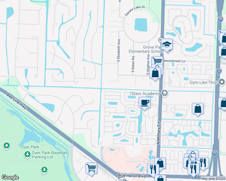 map of restaurants, bars, coffee shops, grocery stores, and more near 3035 Casa Rio Court in Riviera Beach