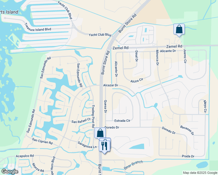 map of restaurants, bars, coffee shops, grocery stores, and more near 25049 Alcazar Drive in Punta Gorda