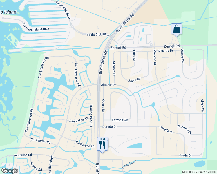 map of restaurants, bars, coffee shops, grocery stores, and more near 25049 Alcazar Drive in Punta Gorda