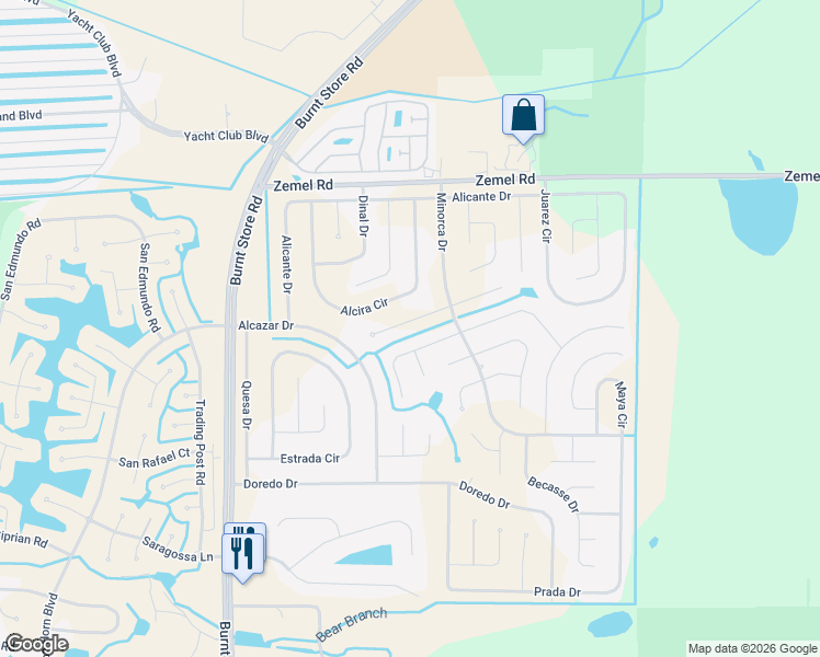 map of restaurants, bars, coffee shops, grocery stores, and more near 25330 Puerta Drive in Punta Gorda