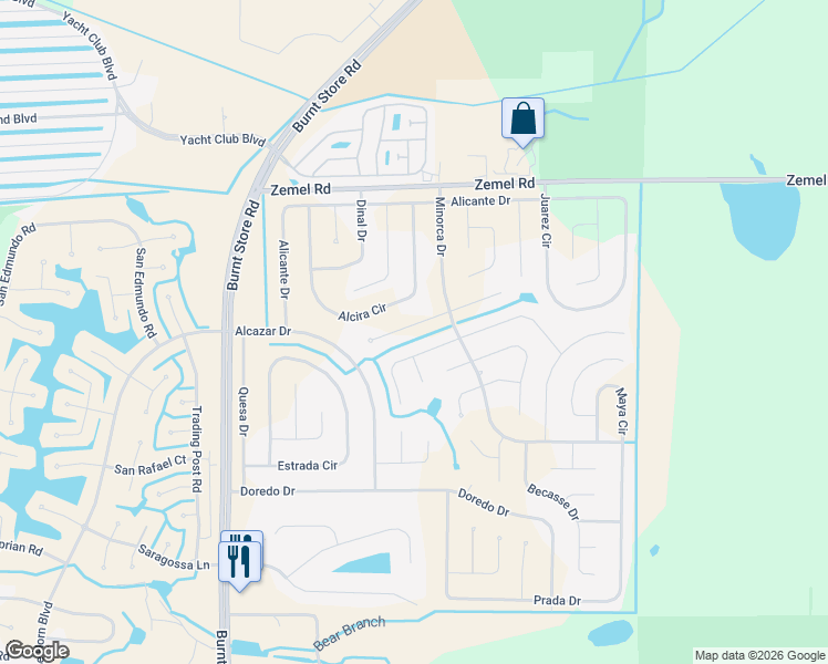 map of restaurants, bars, coffee shops, grocery stores, and more near 25330 Puerta Drive in Punta Gorda