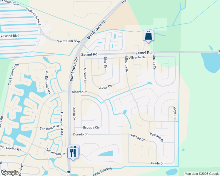 map of restaurants, bars, coffee shops, grocery stores, and more near 16190 Alcira Circle in Punta Gorda