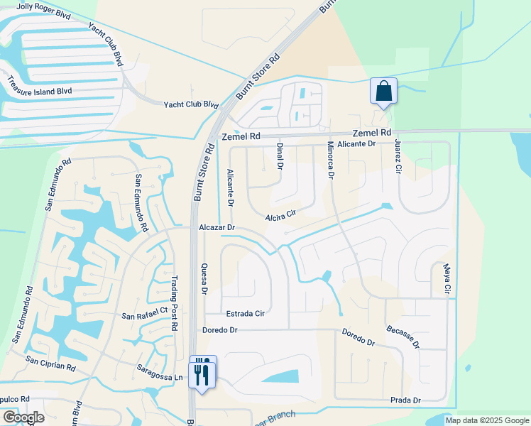 map of restaurants, bars, coffee shops, grocery stores, and more near 16186 Galiano Court in Punta Gorda