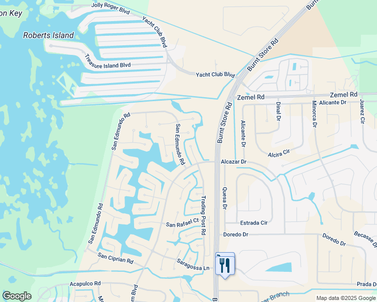 map of restaurants, bars, coffee shops, grocery stores, and more near 16233 San Edmundo Road in Punta Gorda