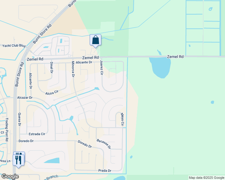 map of restaurants, bars, coffee shops, grocery stores, and more near 16202 Juarez Circle in Punta Gorda