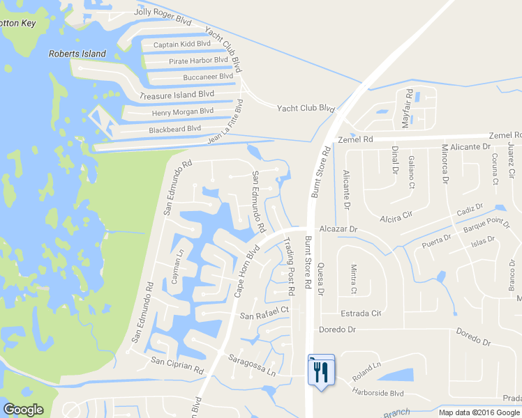 map of restaurants, bars, coffee shops, grocery stores, and more near 16233 San Edmundo Road in Punta Gorda