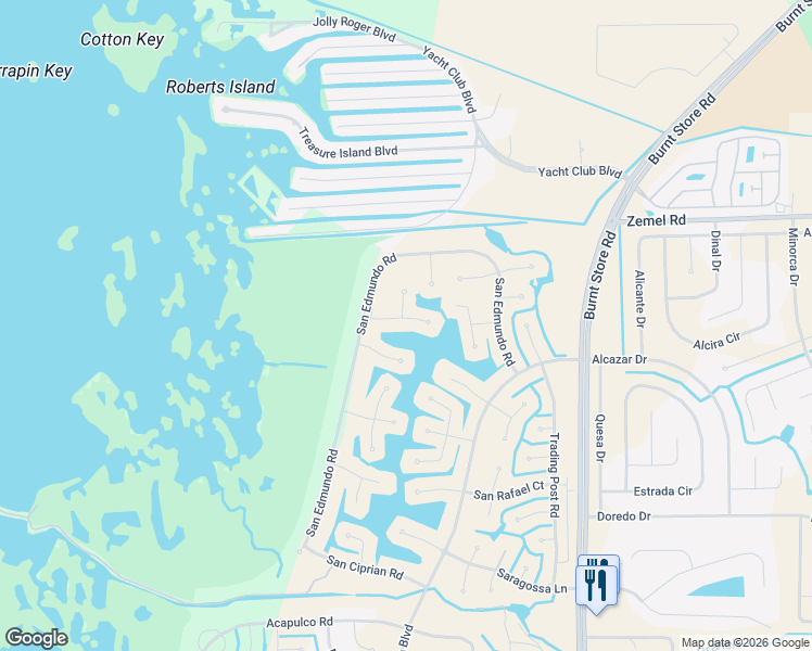 map of restaurants, bars, coffee shops, grocery stores, and more near 24287 Contra Costa Lane in Punta Gorda