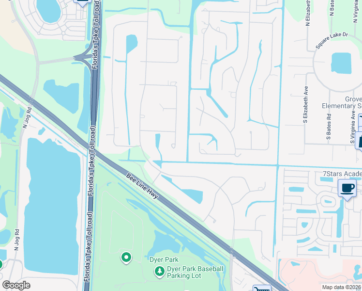 map of restaurants, bars, coffee shops, grocery stores, and more near 8124 South Native Dancer Road in Palm Beach Gardens