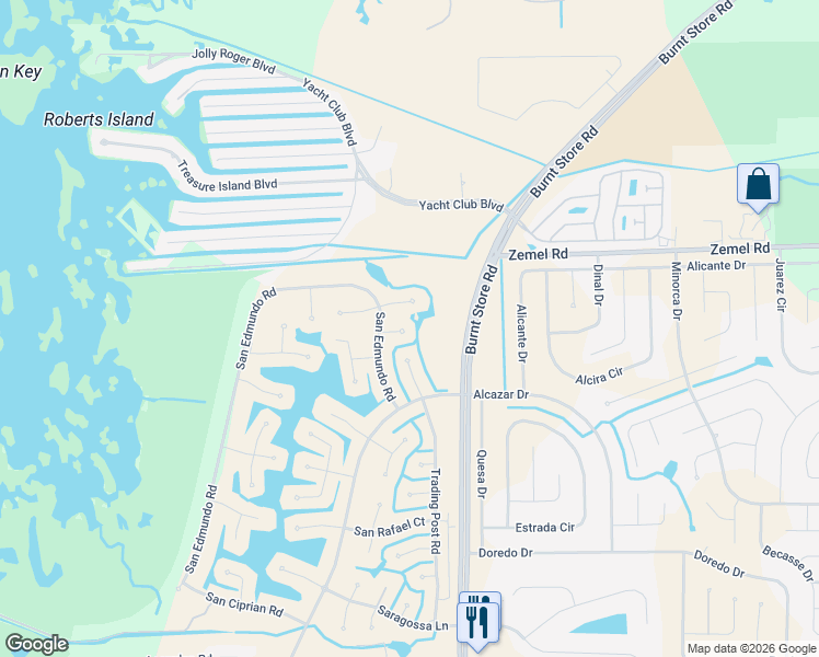 map of restaurants, bars, coffee shops, grocery stores, and more near 24477 Gijon Lane in Punta Gorda