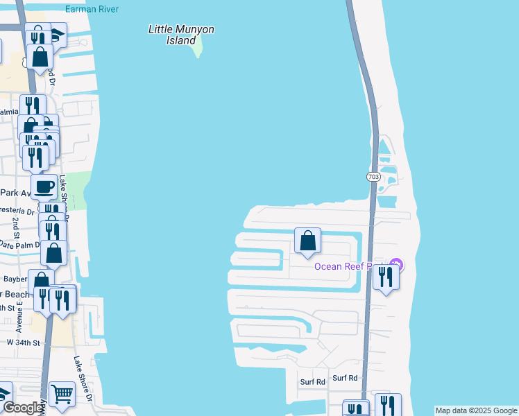 map of restaurants, bars, coffee shops, grocery stores, and more near 1030 Pine Point Road in West Palm Beach