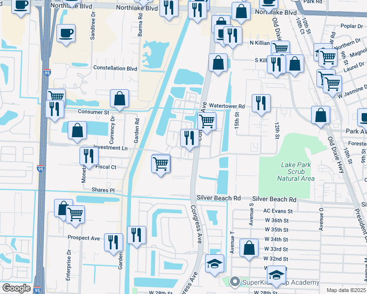 map of restaurants, bars, coffee shops, grocery stores, and more near 754 Venice Circle in Lake Park