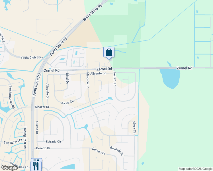 map of restaurants, bars, coffee shops, grocery stores, and more near 16122 Quiche Court in Punta Gorda