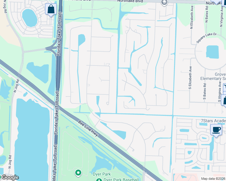 map of restaurants, bars, coffee shops, grocery stores, and more near 8226 Native Dancer Road East in Palm Beach Gardens