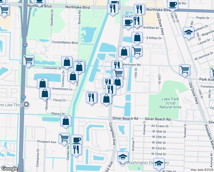 map of restaurants, bars, coffee shops, grocery stores, and more near 754 Venice Circle in Lake Park