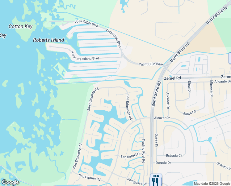 map of restaurants, bars, coffee shops, grocery stores, and more near 24385 Gijon Lane in Punta Gorda