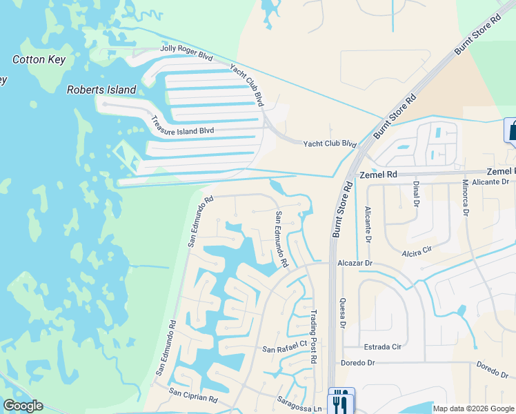 map of restaurants, bars, coffee shops, grocery stores, and more near 24385 Gijon Lane in Punta Gorda