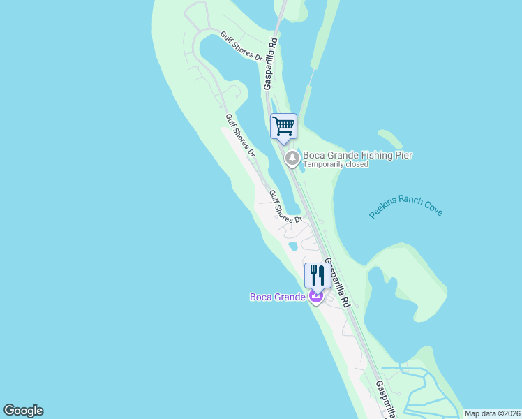 map of restaurants, bars, coffee shops, grocery stores, and more near 5700 Gulf Shores Drive in Boca Grande