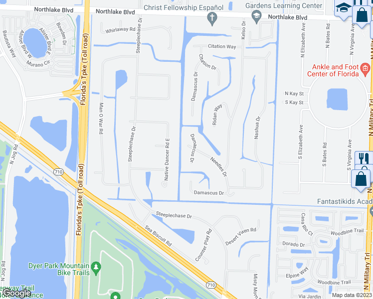 map of restaurants, bars, coffee shops, grocery stores, and more near 8251 Needles Drive in Palm Beach Gardens