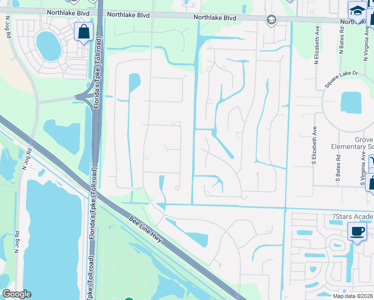 map of restaurants, bars, coffee shops, grocery stores, and more near 8362 South Native Dancer Road in Palm Beach Gardens