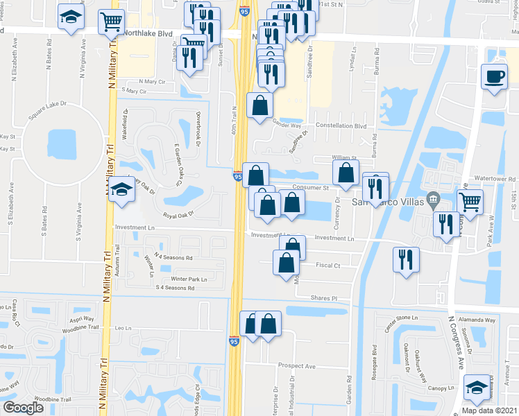 map of restaurants, bars, coffee shops, grocery stores, and more near 8340 Resource Road in Riviera Beach