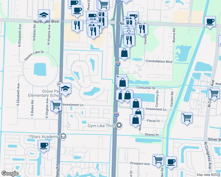 map of restaurants, bars, coffee shops, grocery stores, and more near 4071 Grove Point Road in Palm Beach Gardens