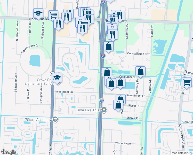 map of restaurants, bars, coffee shops, grocery stores, and more near 4047 Grove Point Road in Palm Beach Gardens