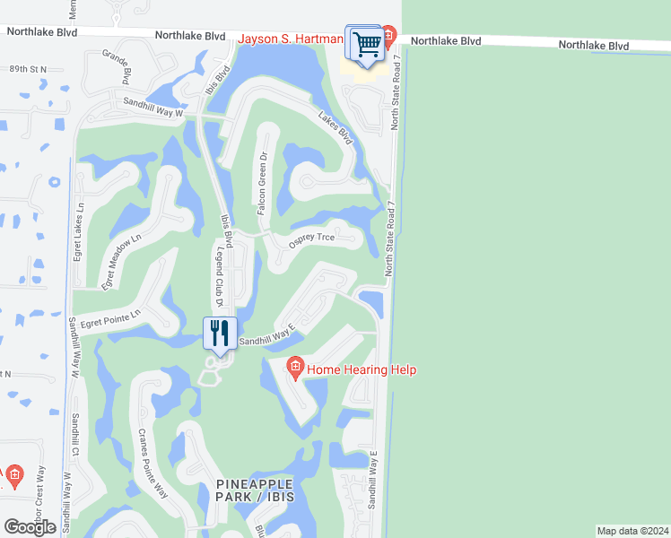 map of restaurants, bars, coffee shops, grocery stores, and more near 8407 Quail Meadow Way in West Palm Beach