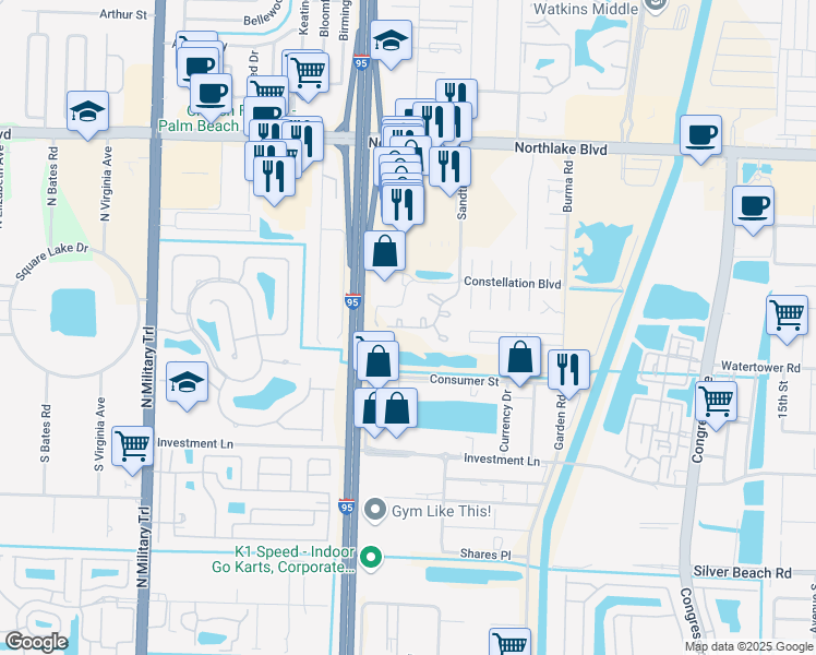 map of restaurants, bars, coffee shops, grocery stores, and more near 800 Sandtree Drive in Palm Beach Gardens