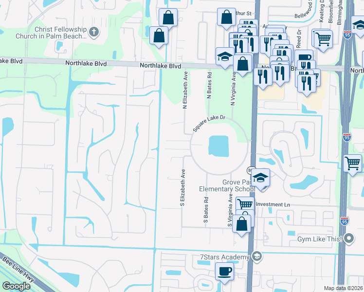 map of restaurants, bars, coffee shops, grocery stores, and more near 4932 South Kay Street in Palm Beach Gardens
