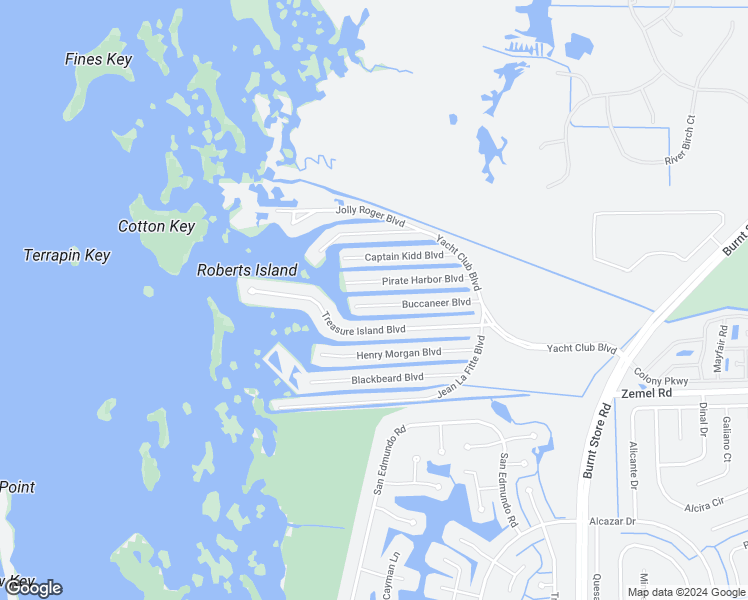 map of restaurants, bars, coffee shops, grocery stores, and more near 24236 Buccaneer Boulevard in Punta Gorda