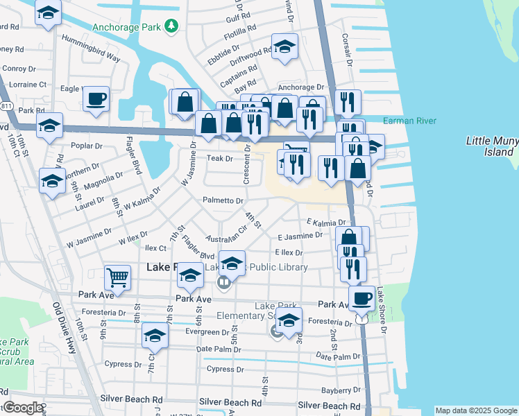 map of restaurants, bars, coffee shops, grocery stores, and more near 331 Australian Circle in West Palm Beach