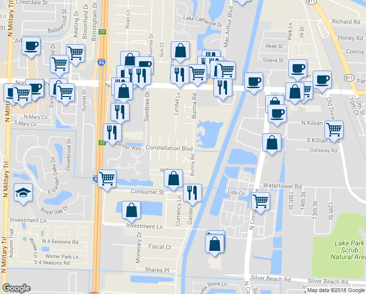 map of restaurants, bars, coffee shops, grocery stores, and more near 8679 Sol Terrace in West Palm Beach