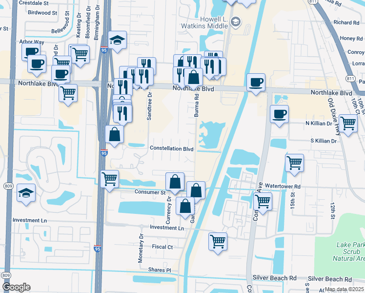 map of restaurants, bars, coffee shops, grocery stores, and more near 8679 Sol Terrace in West Palm Beach