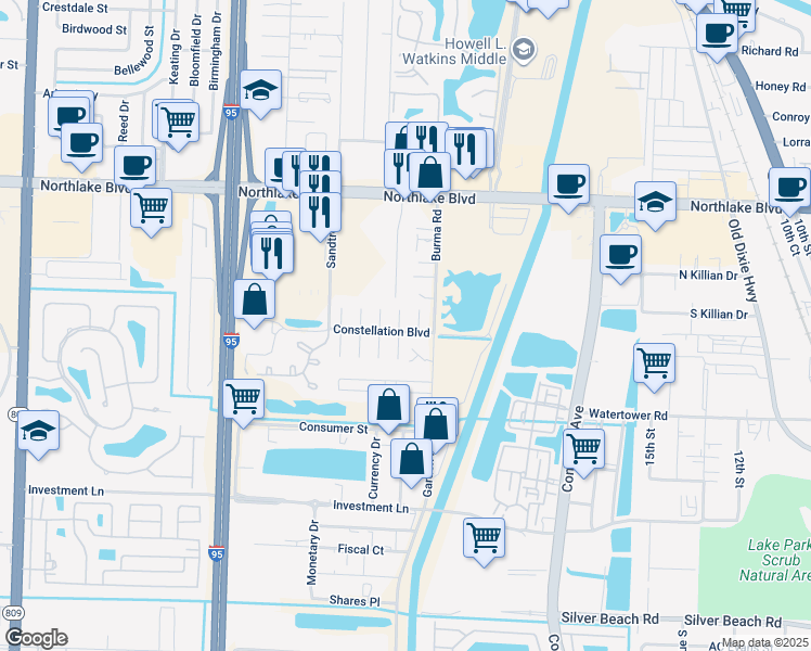 map of restaurants, bars, coffee shops, grocery stores, and more near 8679 Sol Terrace in West Palm Beach