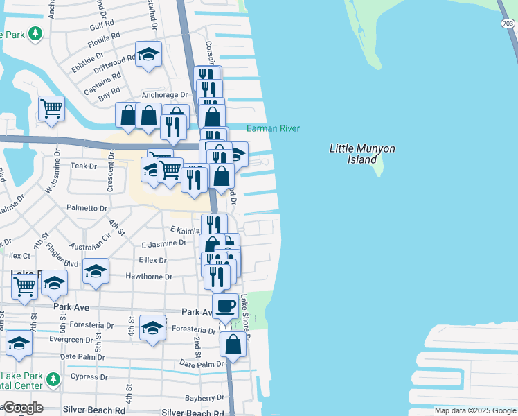 map of restaurants, bars, coffee shops, grocery stores, and more near 120 Lehane Terrace in North Palm Beach