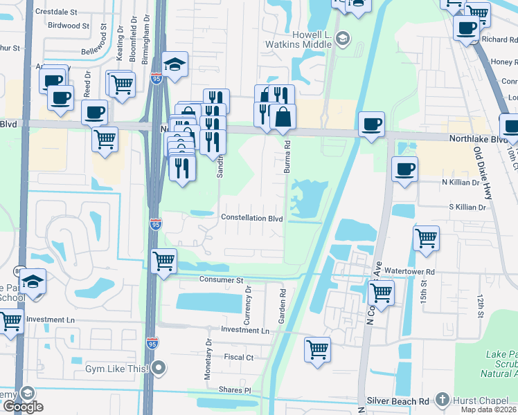 map of restaurants, bars, coffee shops, grocery stores, and more near 8743 Crater Terrace in West Palm Beach
