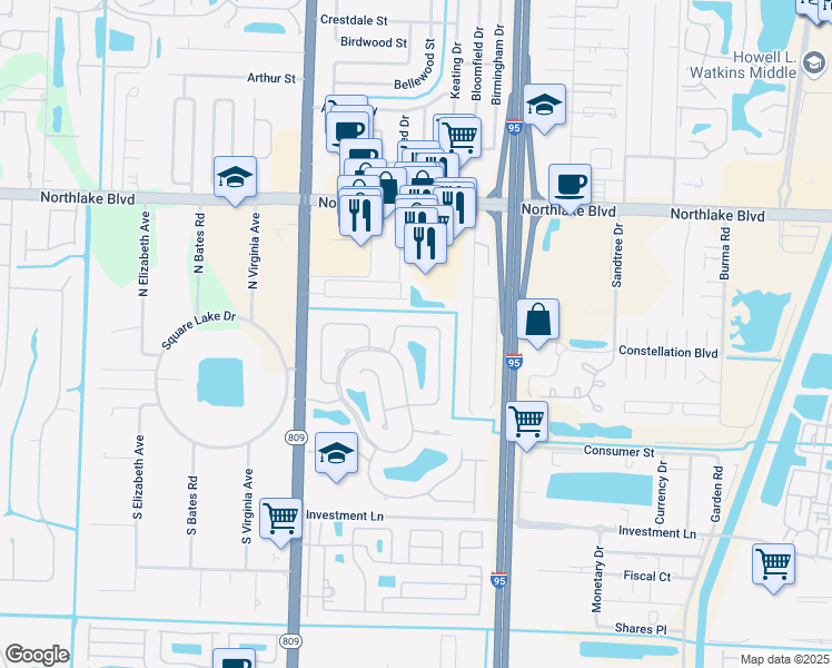 map of restaurants, bars, coffee shops, grocery stores, and more near 8628 Doverbrook Drive in Palm Beach Gardens