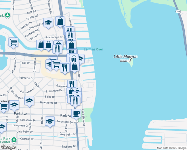 map of restaurants, bars, coffee shops, grocery stores, and more near 100 Lehane Terrace in North Palm Beach