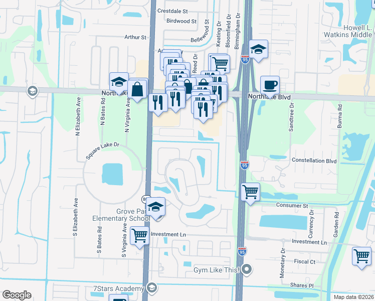 map of restaurants, bars, coffee shops, grocery stores, and more near 8668 Doverbrook Drive in Palm Beach Gardens
