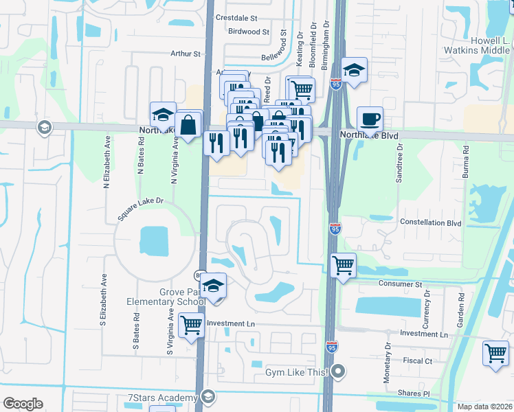 map of restaurants, bars, coffee shops, grocery stores, and more near 8668 Doverbrook Drive in Palm Beach Gardens