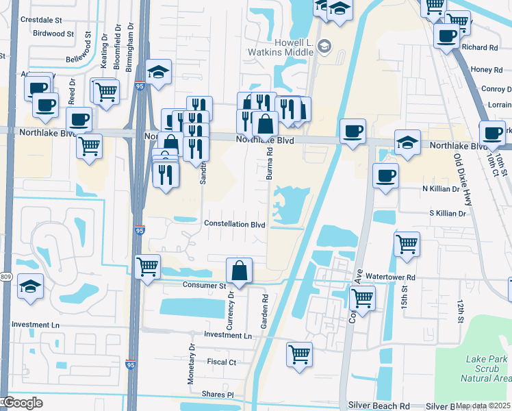 map of restaurants, bars, coffee shops, grocery stores, and more near 8743 Sol Terrace in West Palm Beach