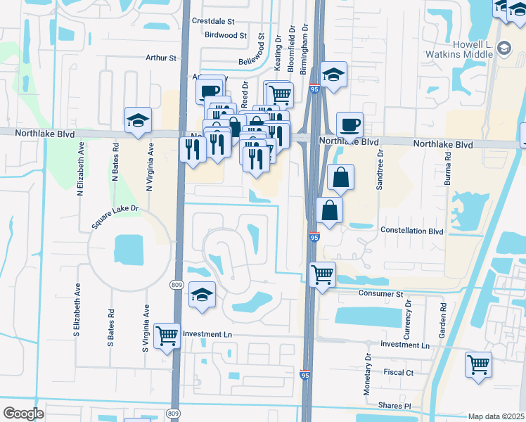 map of restaurants, bars, coffee shops, grocery stores, and more near 8628 Doverbrook Drive in Palm Beach Gardens