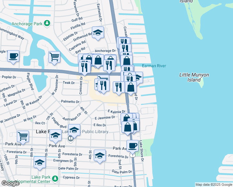 map of restaurants, bars, coffee shops, grocery stores, and more near 111 U.S. 1 in North Palm Beach