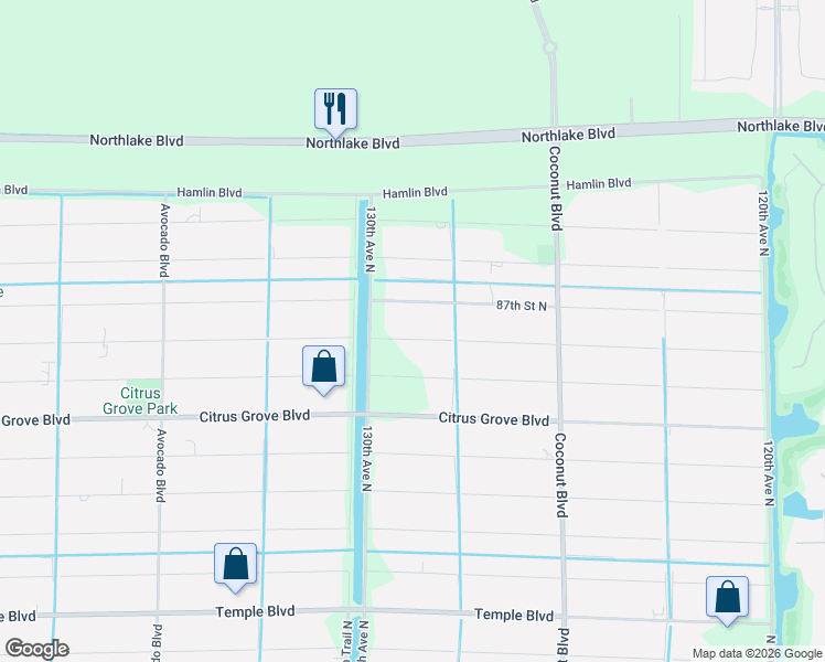 map of restaurants, bars, coffee shops, grocery stores, and more near 12821 86th Road North in West Palm Beach