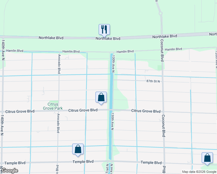 map of restaurants, bars, coffee shops, grocery stores, and more near 13051 86th Road North in West Palm Beach