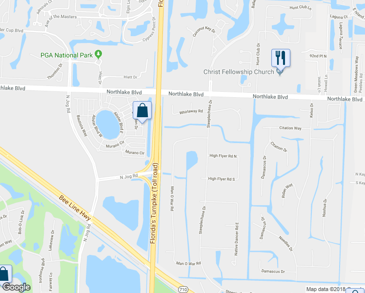 map of restaurants, bars, coffee shops, grocery stores, and more near 8700 Man O War Road in Palm Beach Gardens