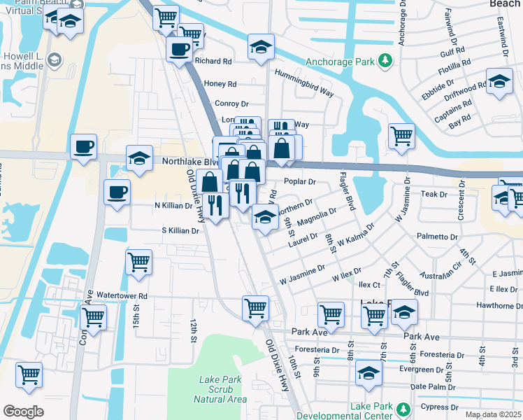 map of restaurants, bars, coffee shops, grocery stores, and more near 1509 Prosperity Farms Road in West Palm Beach