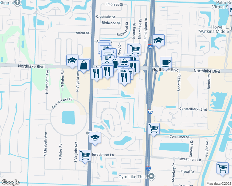 map of restaurants, bars, coffee shops, grocery stores, and more near 8668 Doverbrook Drive in Palm Beach Gardens