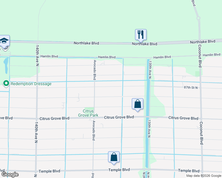 map of restaurants, bars, coffee shops, grocery stores, and more near 13342 87th Street North in West Palm Beach